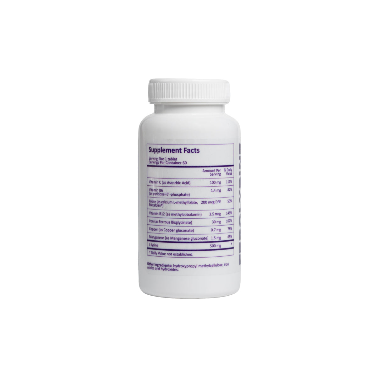 Ferolysine bottle with label on a white background