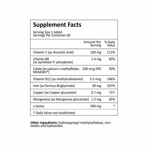 Supplement facts label with detailed nutritional information on a white background