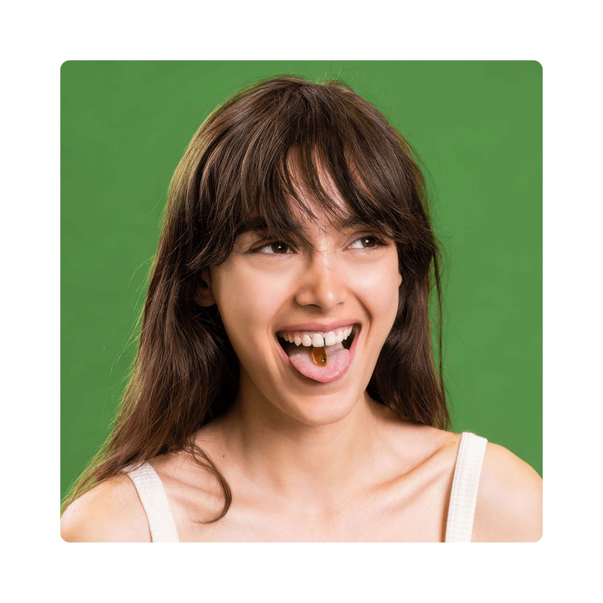 Smiling woman in white against a light background, representing Bon Pharm’s targeted wellness supplements