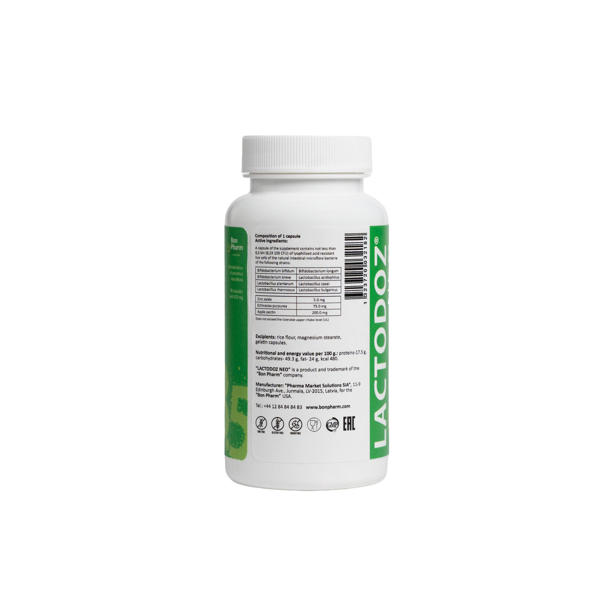 Back of Lactodoz Neo bottle on a white background