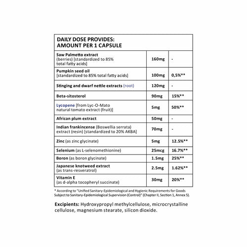 Supplement label with detailed ingredient list and dosages on a white background