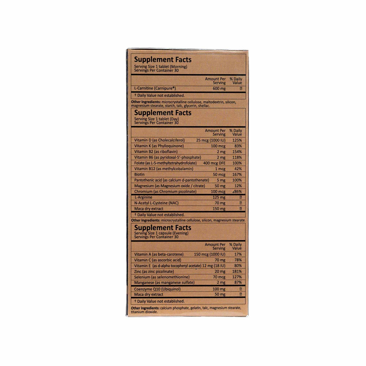 Back of  Megaspermin Maca by Bonpharm on a white background
