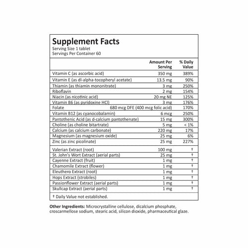 Supplement facts label with detailed nutritional information on a white background